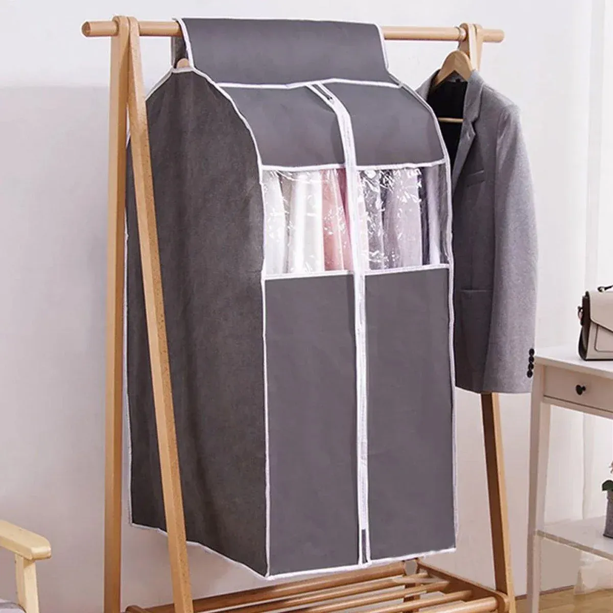 Hanging Garment Covers with Clear Window 120cm for Clothes Rack Closet Hanging - Beige — image 5