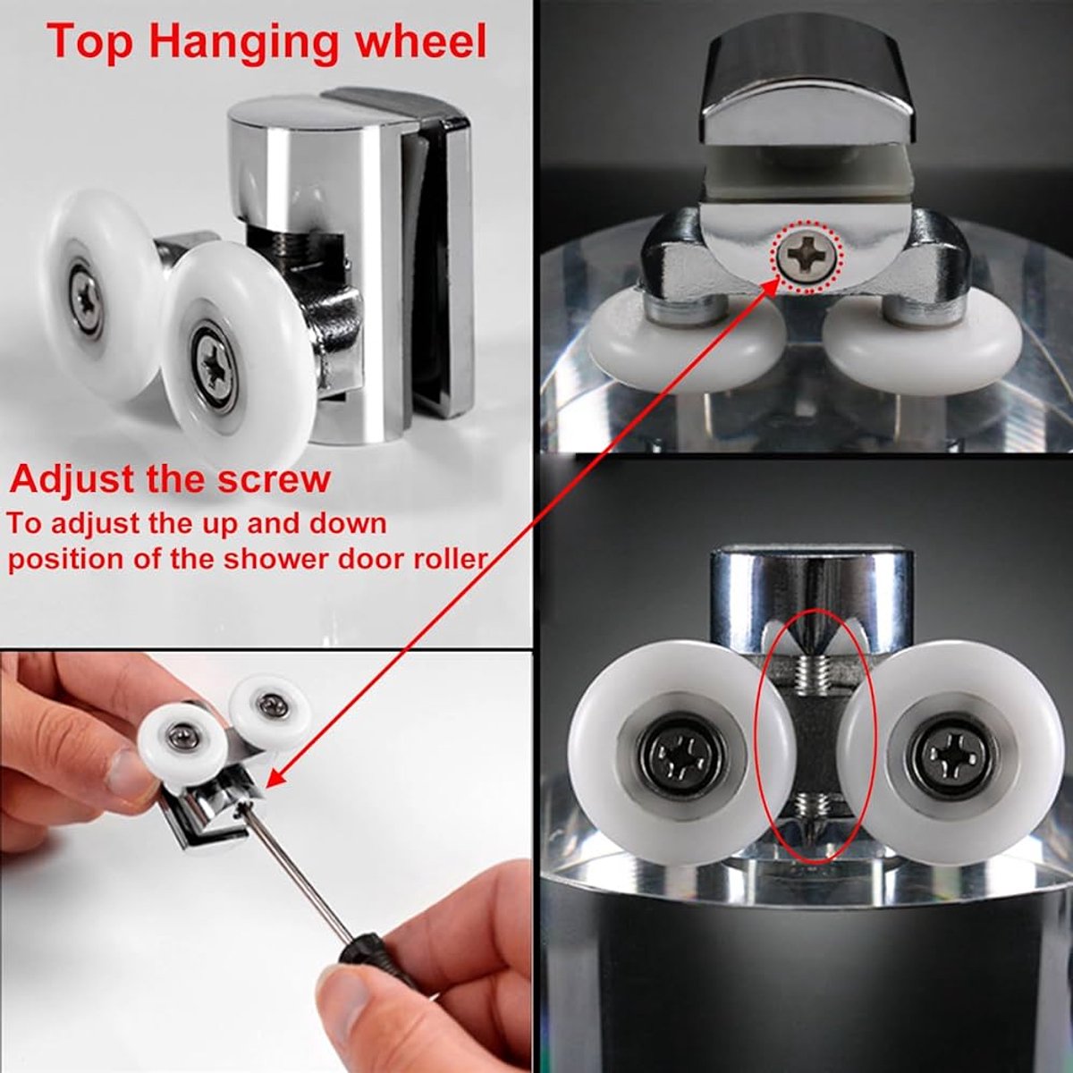 Double zinc alloy shower door roller - set of 4 - suitable for glass — image 4