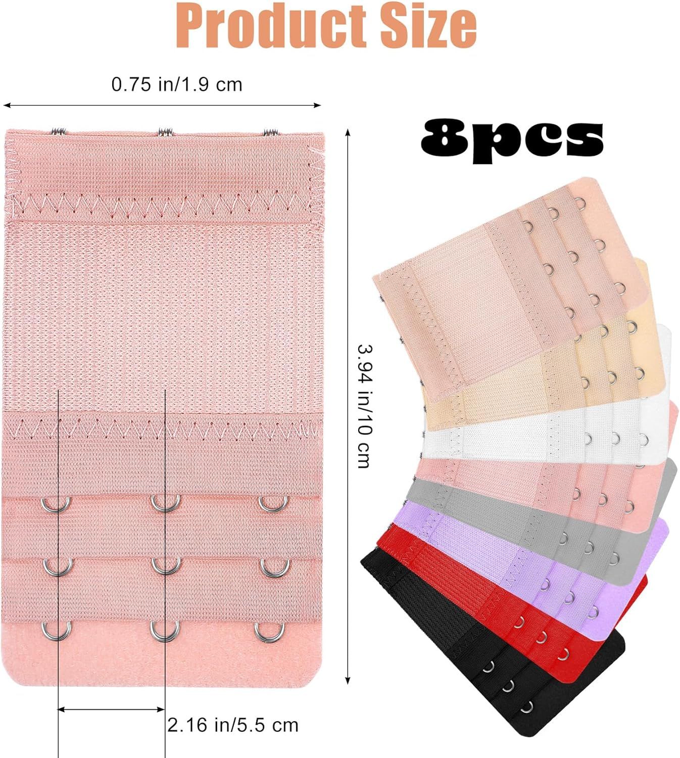 8Pcs Bra Extenders 3 Hooks, 4 × 0.8 Inch 3 Hook Bra Extender Adjustable Comfort Fit for Maternity and Sports Use (Multicolor) — image 2