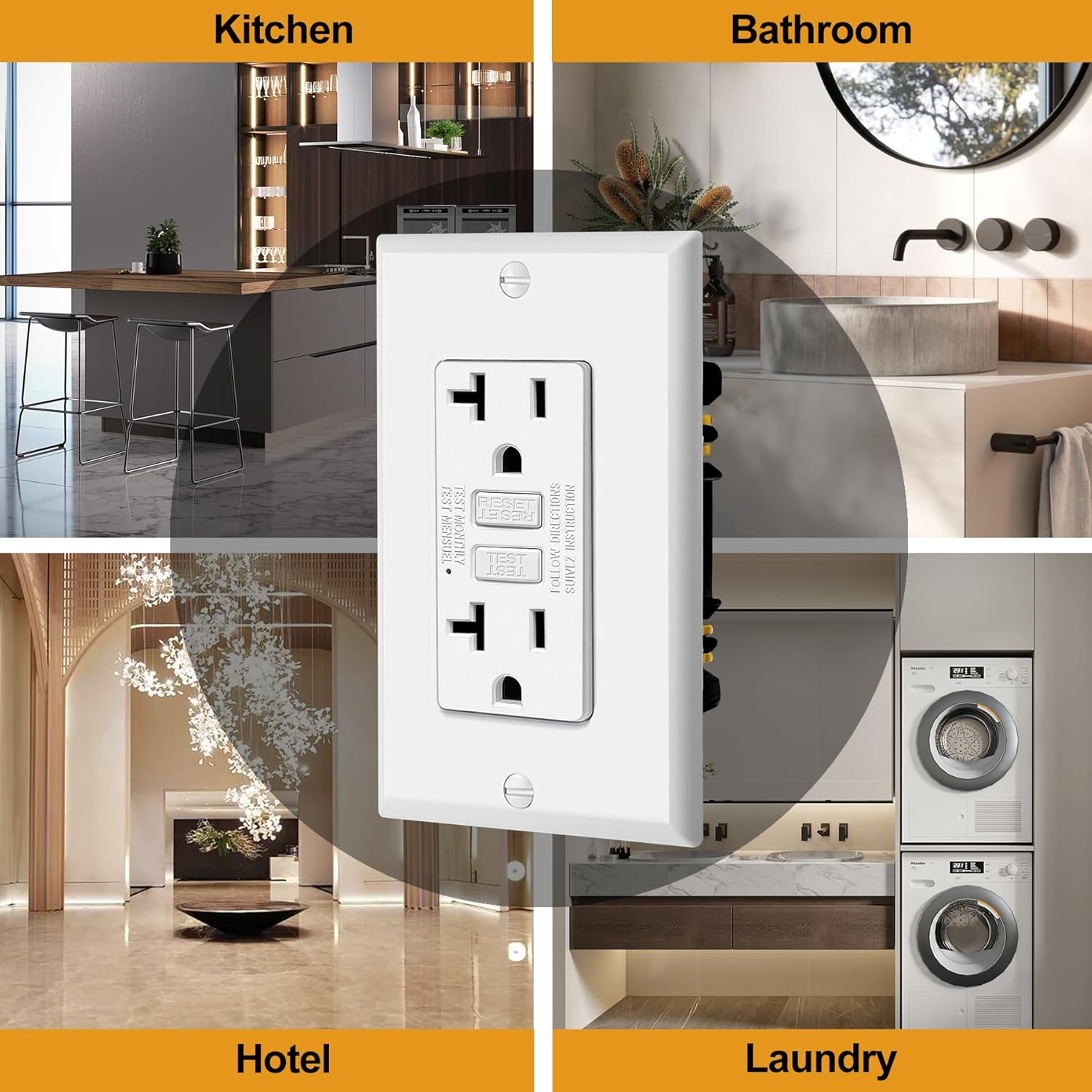 10 Pack GFCI Outlets 20 Amp, Non-Tamper Resistant, Decor GFI Receptacles with LED Indicator, Ground Fault Circuit Interrupter, Wallplate Included, ETL Listed โ image 6