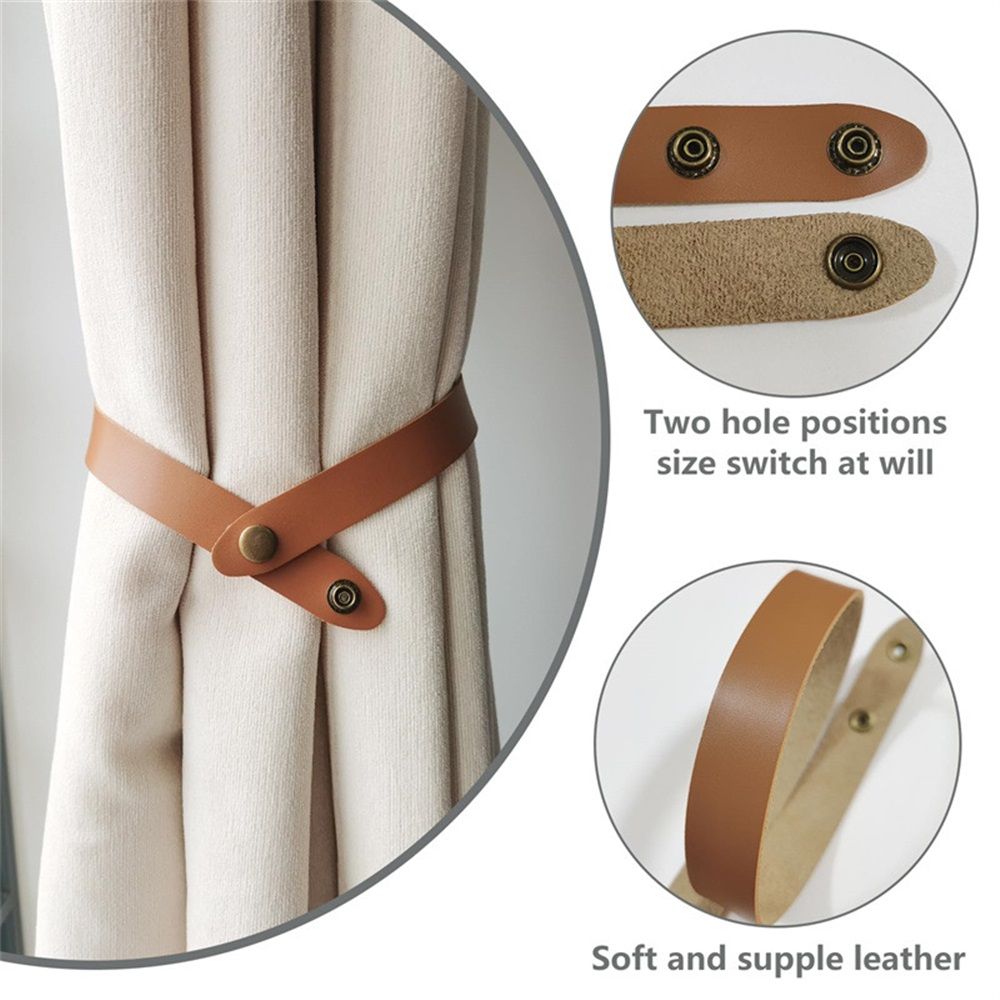 Set of 4 Leather Curtain Tiebacks, Modern Faux Leather Curtain Straps with Adjustable Buttons, No Drill Holdbacks for Bedroom, Living Room, Hotel, Office,light — image 5