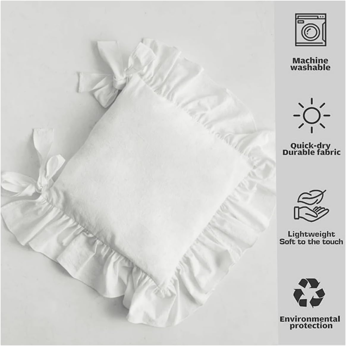 Farmhouse Indoor Chair Cushions for Dining Non-Slip Rocking Chair Cushions with Zipper Ruffled Cotton Seat Cushion for Kitchen White Retro Chair Pads with Ties — image 2
