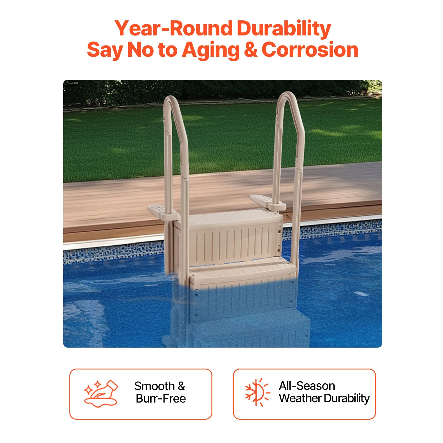 3-Step Taupe Robust Pool Ladder of 2 Handrails for 914.4-1219.2 mm Pools — image 5