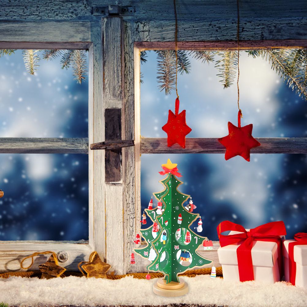Desktop Christmas Tree Decoration Mini Wooden DIY Christmas Tree Ornaments Children Gift — image 6