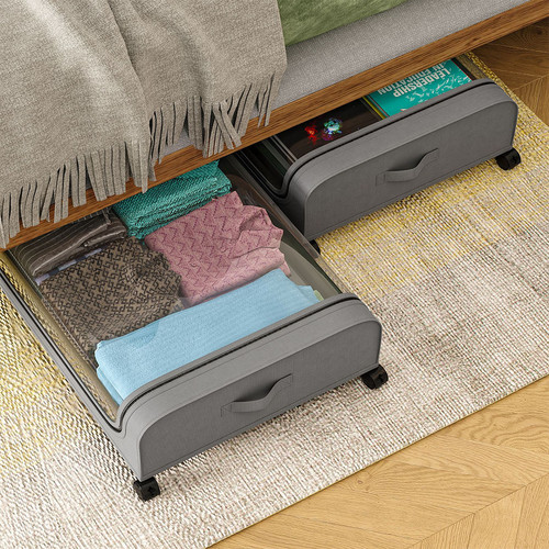 Gray Square Under-Bed Storage Rack with Wheels Sturdy Easy to Move for Bedroom AU — image 3