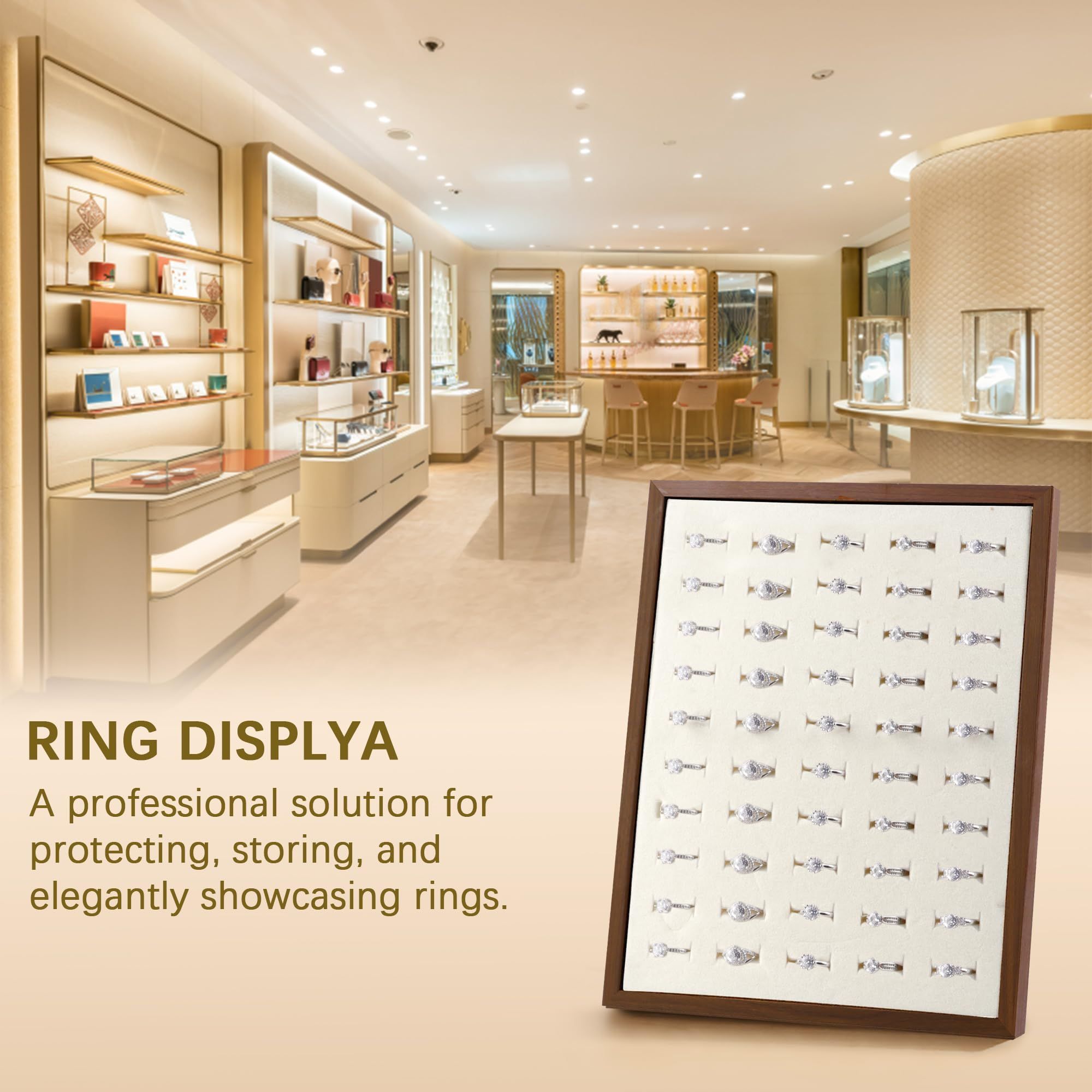 Ring Display Stand - 50 Slots Shaped Jewelry Tray Ring Board Earrings Organizer, jewelry storage Black walnut wood color(Only includes display racks) — image 4