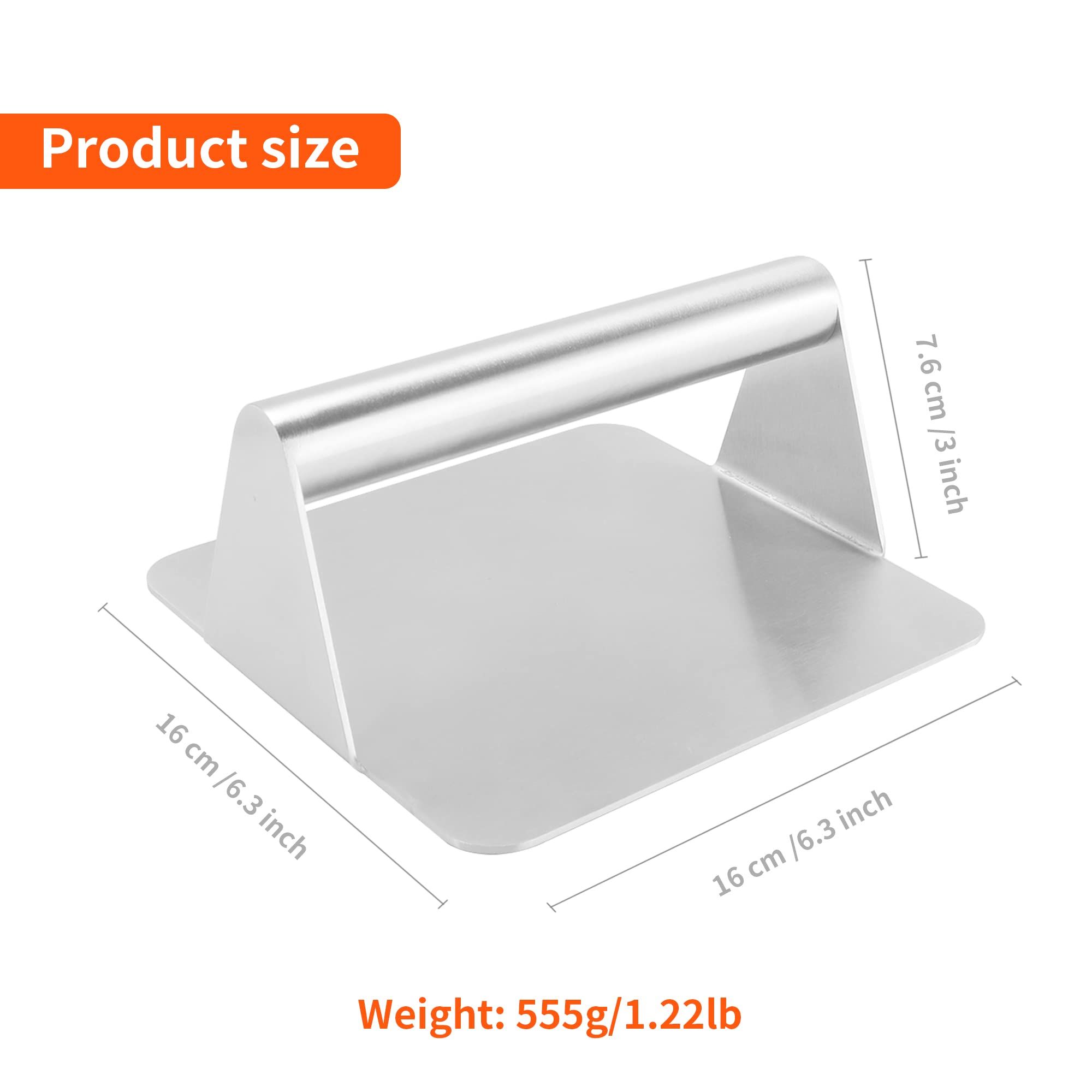 Burger Smasher for Griddle, Heavy Duty Smooth Stainless Steel Hamburger Presser for Grill, Ham & Grilled Sandwich-6.3"x6.3" — image 5
