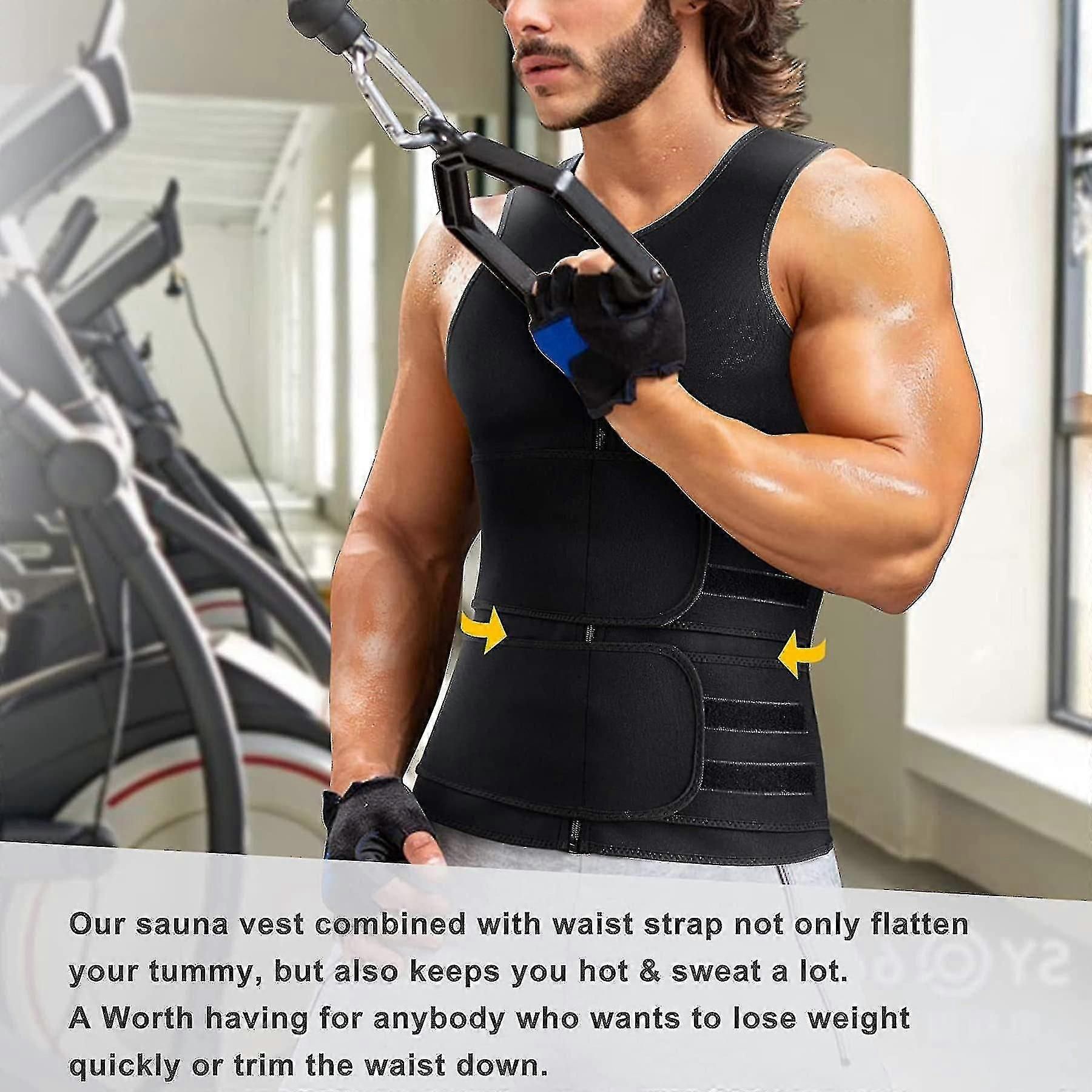 Men Body Shaper Waist Trainer Sauna Vest Double Belt Abdomen Slimming Sweat Vest Fitness Belt - M — image 2