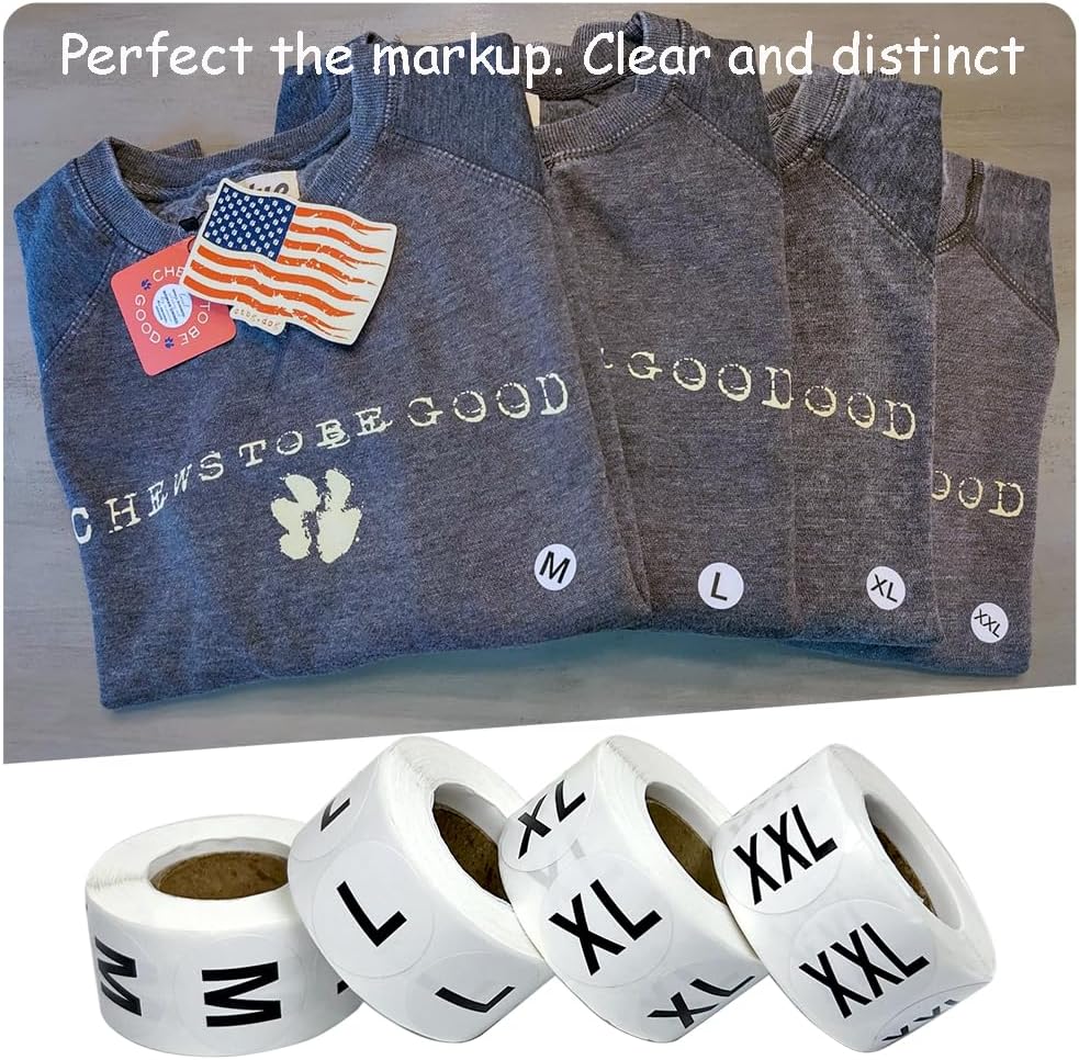 3500 Pcs Clothing Size Stickers, 1 Inch Round Self Adhesive, 7 Sizes XS-S-XXXL for T Shirts (Black) — image 6