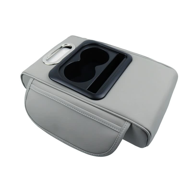 GT-6 No embroidery Gray,Multifunctional Car Armrest Storage Box Cushion - Universal Fit with Cup Holder and Tissue Dispenser