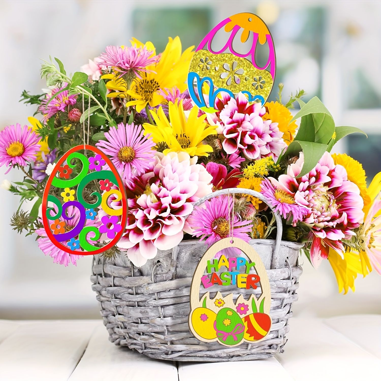 80pcs Easter wooden colored eggs, blank wooden pieces hand-made colored eggs, (including 40 hemp ropes and 40 wooden pieces) blank hanging decorative hand-made — image 6