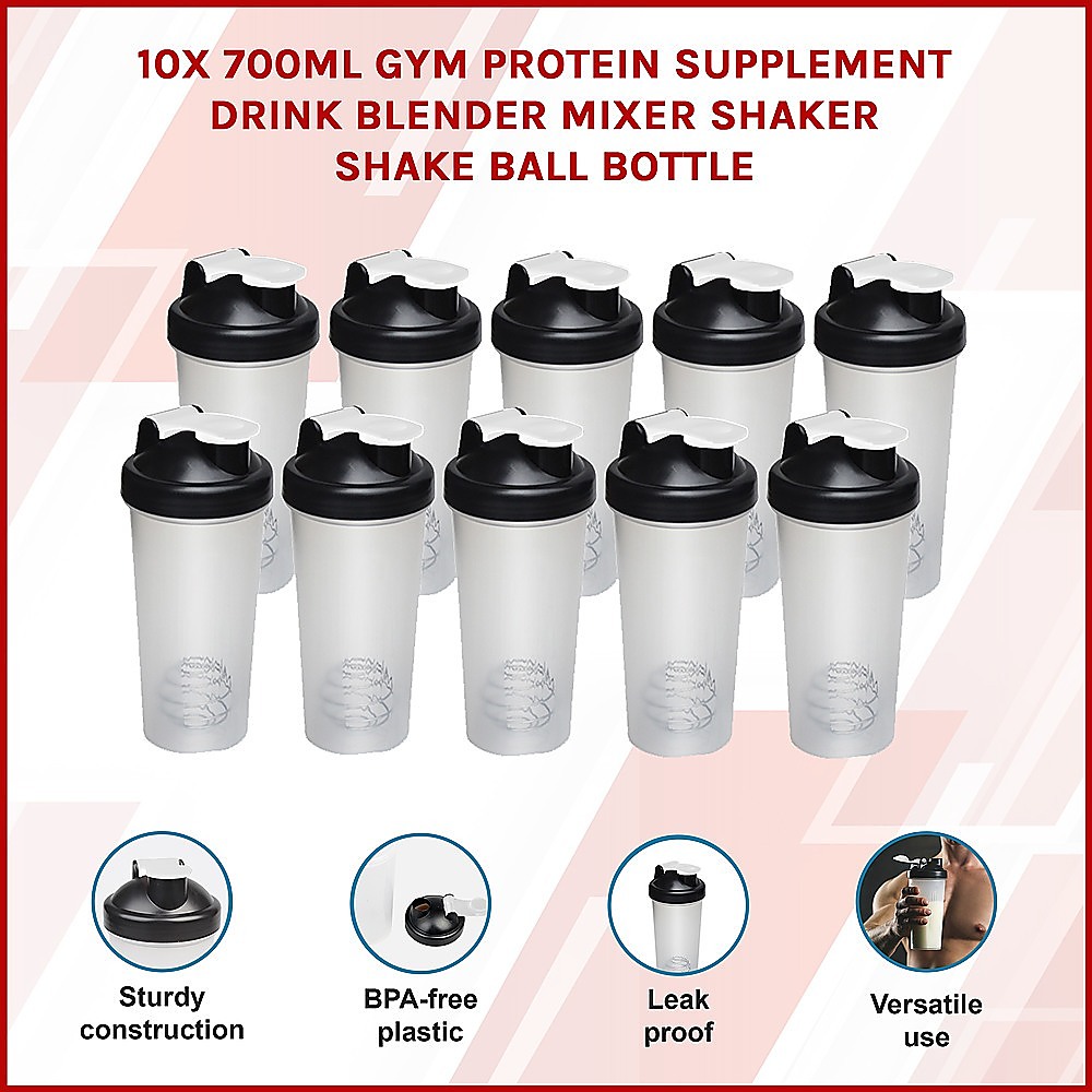 10x 700ml Protein Shaker Bottles – Gym Supplement Blender Mixer Shake Cups — image 3