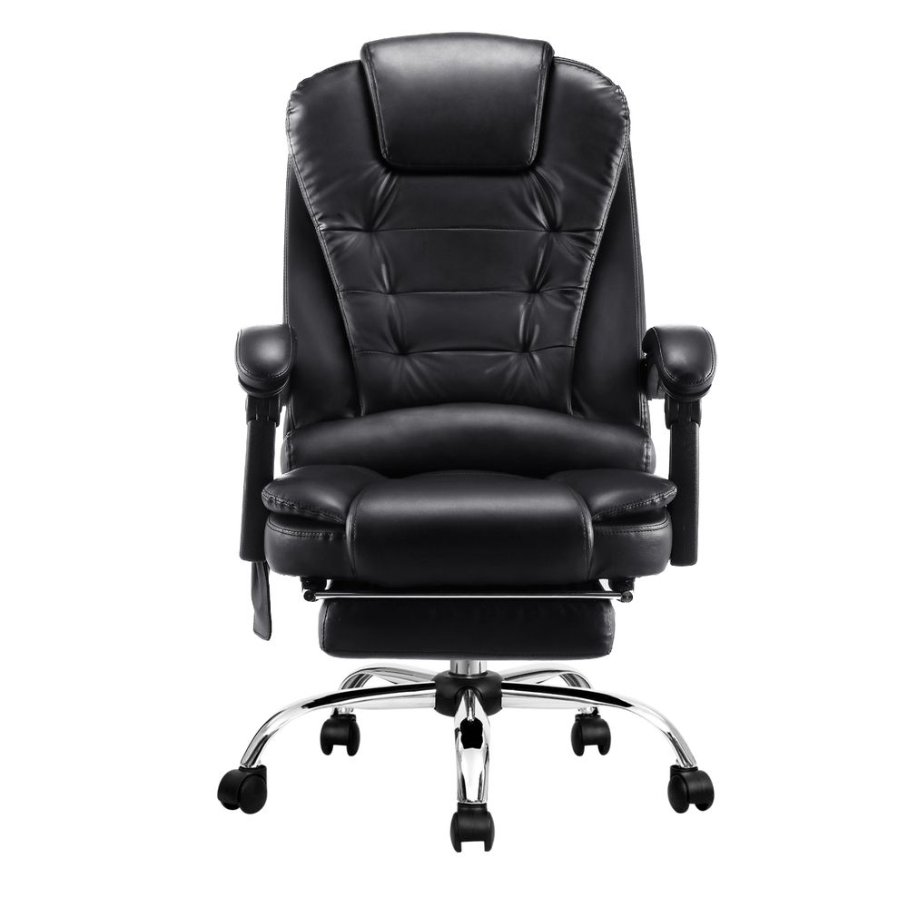 Artiss 8 Point Massage Office Chair PU Leather Footrest Black — image 3
