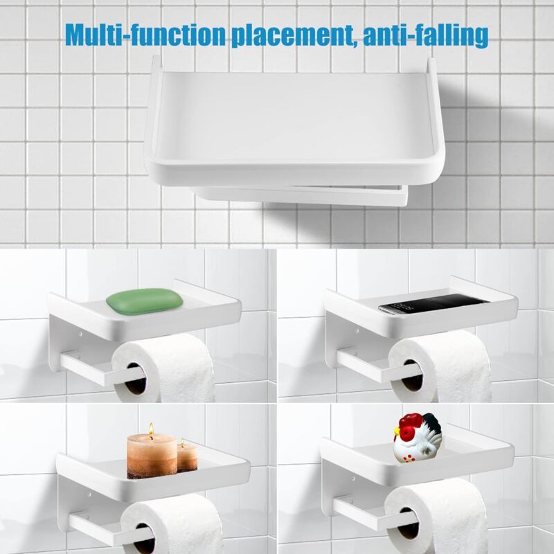Wall Mounted Toilet Paper Holder with Aluminum Storage Shelf for Bathroom and Kitchen, White — image 4