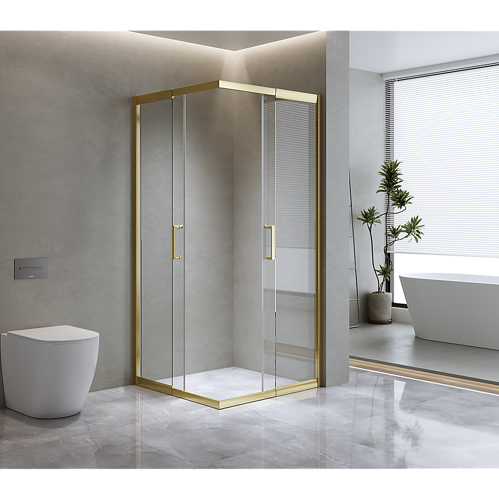 Adjustable 900x1100mm Double Sliding Door Glass Shower Screen in Gold โ image 3