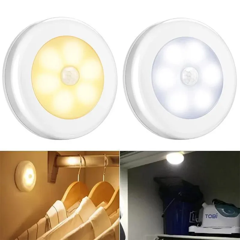 Led Motion Sensor Night Light Indoor Outdoor Battery Operated Stairs Hallway - 1PC Silver White — image 4