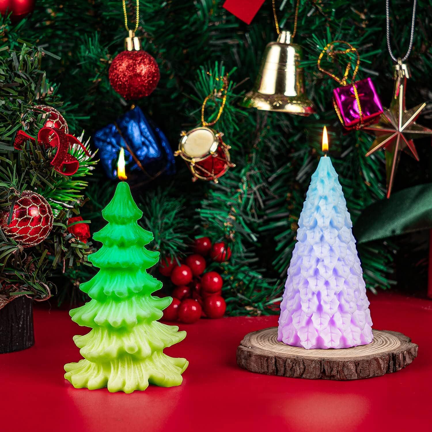 3D Christmas Tree Candle Mold, 2 Pcs Silicone Mold for Candle Making, Xmas Handmade Candle Making Mould, DIY Craft Resin Mold