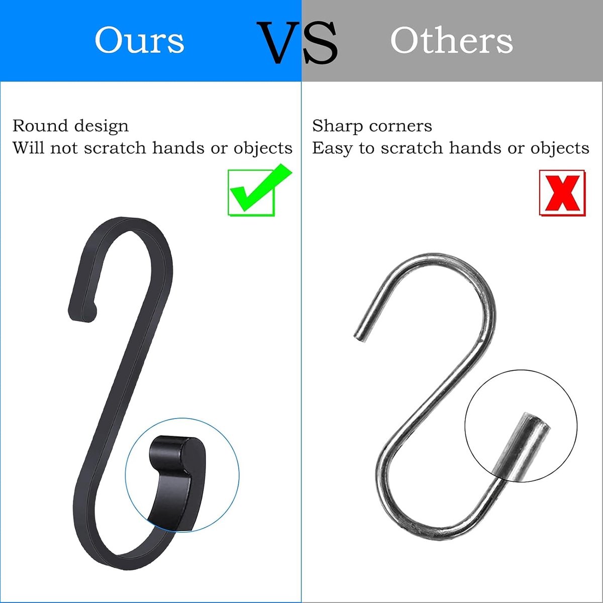 12 pieces - Hanging hooks - S hooks - 85mm - Metal - for hanging pots and pans, plants, coffee cups, clothes - black - for towels in the kitchen, bedroom โ image 5