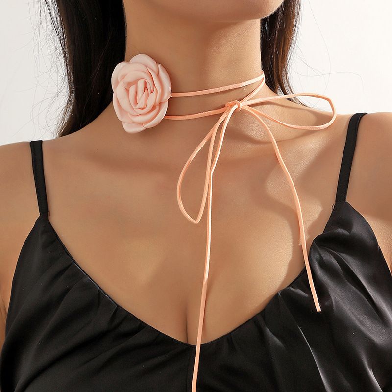 2PCS Adjustable Lace-up Design Handmade Velvet Floral Choker Necklace, Elegant Summer Necklace for Weddings, Parties, and Holiday — image 5