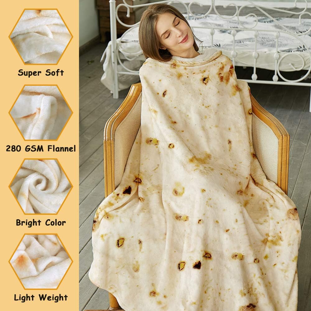 Burritos Tortilla Throw Blanket(Beige), Novelty Funny Round Blanket for Adults & Kids, Soft Flannel Tortilla Wrap Blanket（60",Teenagers） — image 3