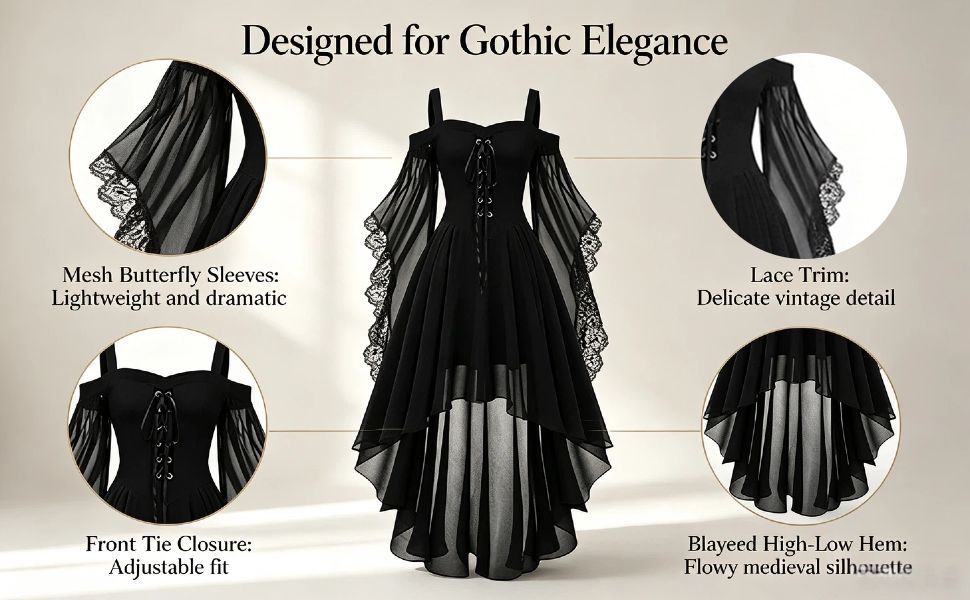 Women Witch Dress Halloween Costumes Vampire Woman Renaissance Medieval Butterfly Sleeve Mesh Gothic Dresses - Green - Size XXL — image 2