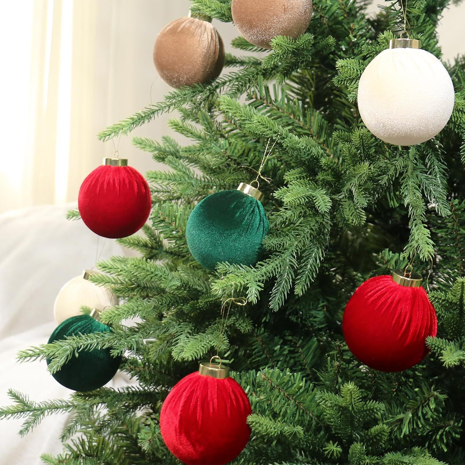3.14" Velvet Christmas Balls, 12PCS 80MM Plastic Christmas Ball Ornaments for Xmas Tree Hanging Decorations Assortment, for Holiday Party Decor, Red, White โ image 3