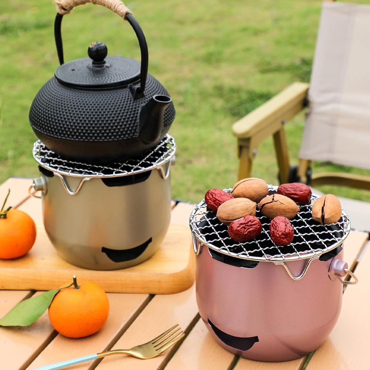 Grill - Portable Charcoal Grill - Mini Stainless Steel Charcoal Grill - Small Outdoor Grill - Suitable for Camping, Backyard BBQs, RVs and Picnics (Green) — image 5