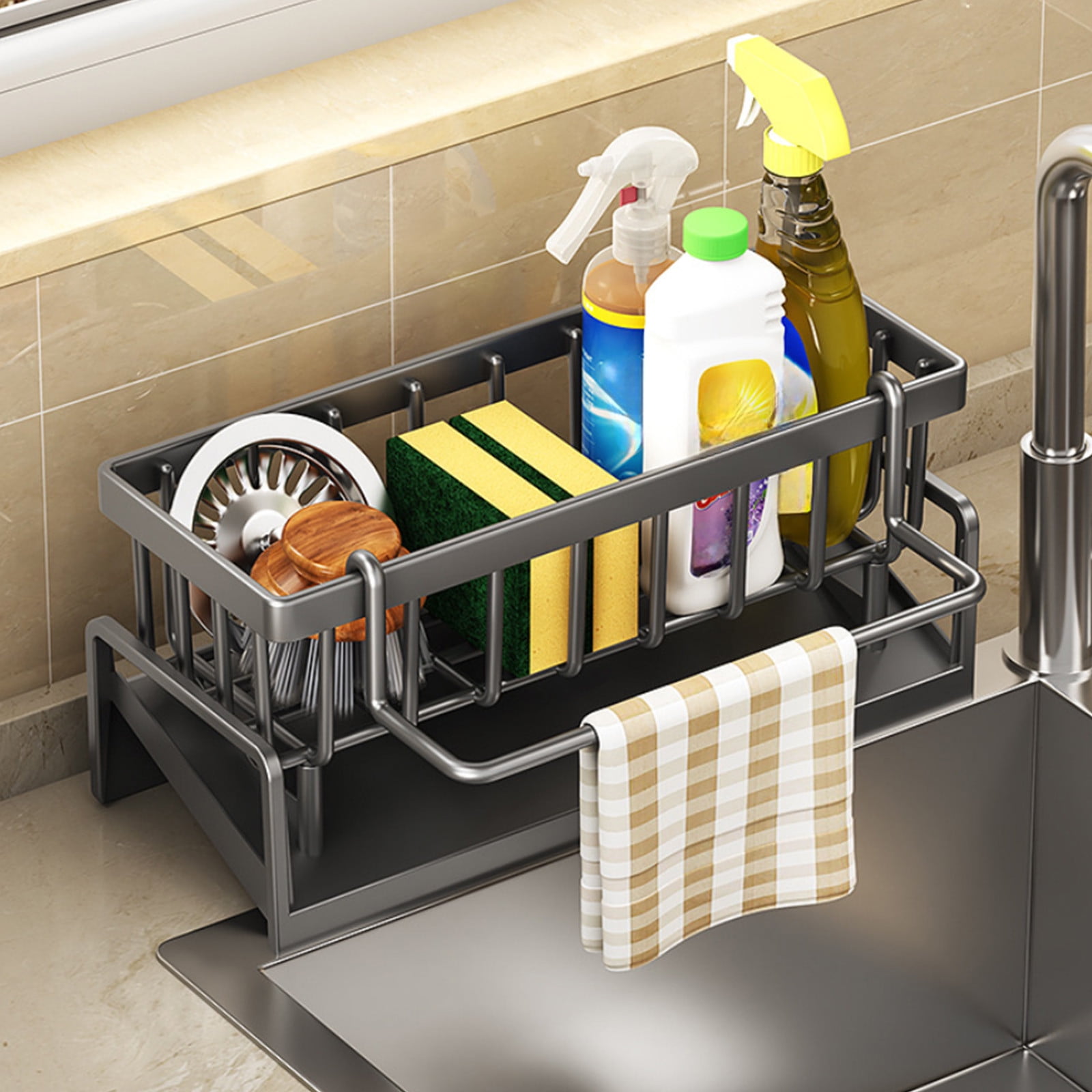 Sponge Holder for Kitchen Sink, Kitchen Sink Organizer Rustproof 304 Stainless Steel Detachable Dishcloth Rack Sink Caddy, Kitchen Sponge Holder Bathroom