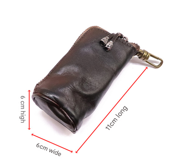 Red Vintage Top-Grain Cowhide Key Pouch - Men's Large Capacity Waist-Mounted Retro Key Holder (11x6x6 cm) — image 5