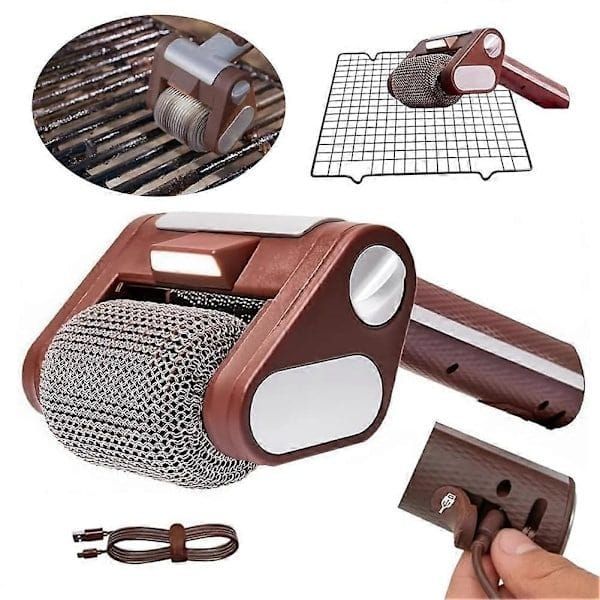 Cordless Brushless Electric Grill Cleaner, Rotating BBQ Grill Cleaning Brush, Brown Wireless Grill Scrubber for Outdoor Barbecue Grills — image 2