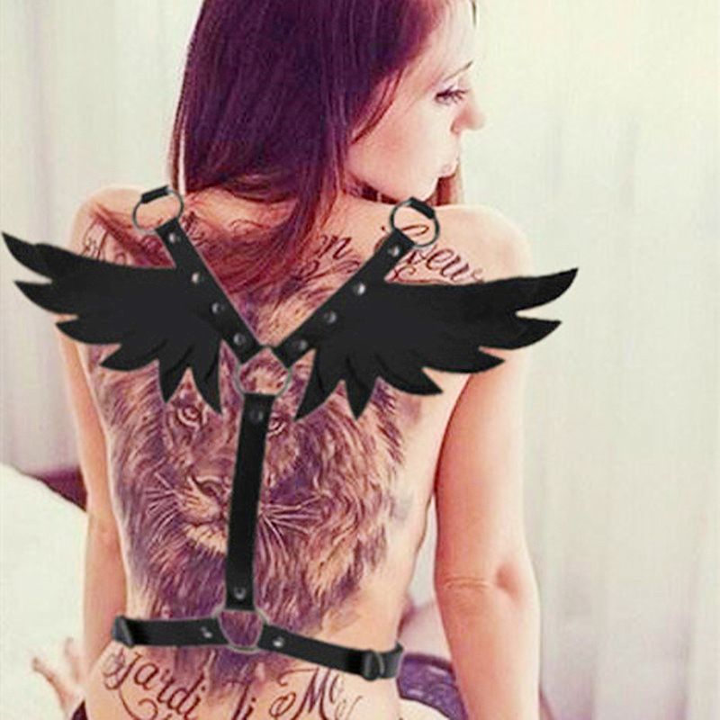 Leather Angel Wings Strap Belt Women Adjustable Grass Green — image 3
