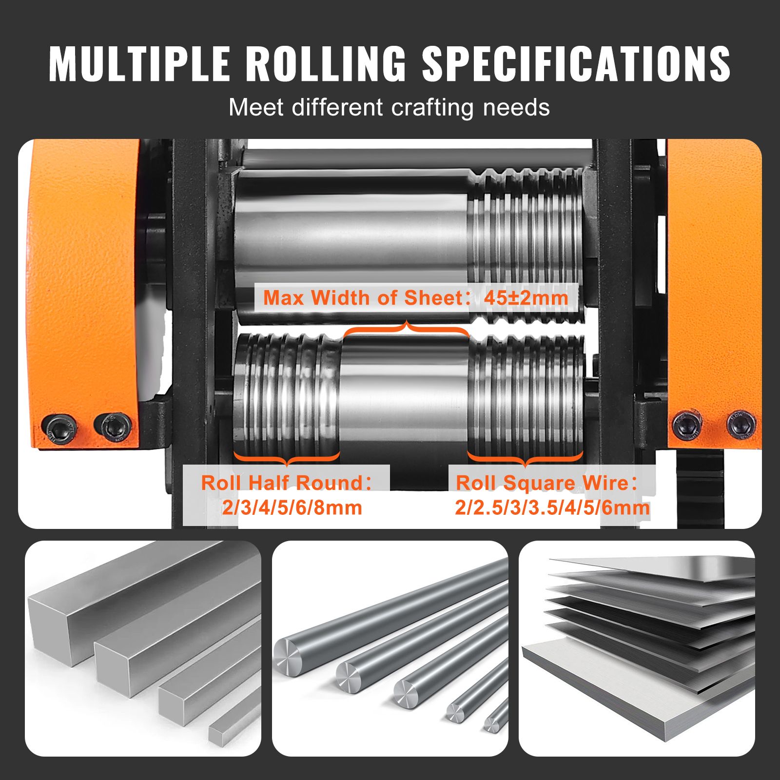 Rolling Mill, 1.77"/45 mm Jewelry Rolling Mill Machine, 1: 2.4 Gear Ratio, 3-in-1 Multi-function Rolling Mill, 0-6 mm Press Thickness for Metal Jewelry Making โ image 3