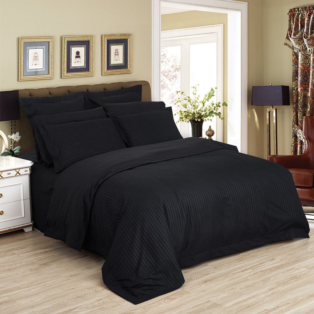 1000TC Ultra Soft Striped King Size Black Duvet Quilt Cover Set — image 2