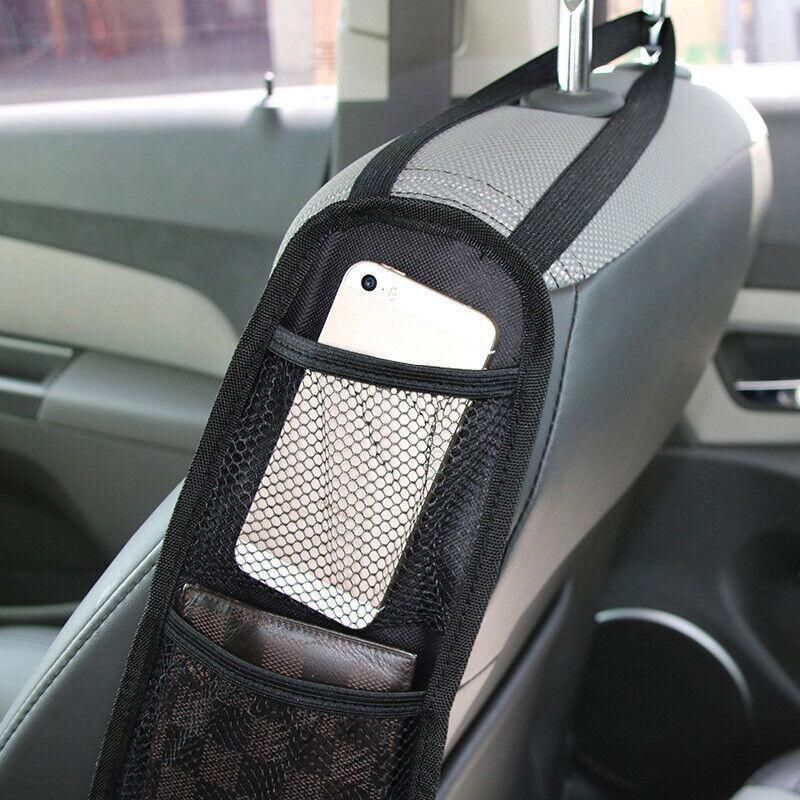 Black Vehicle Backrest Side Pocket Mesh Hanging Bag Organizer with Phone Holder โ image 3