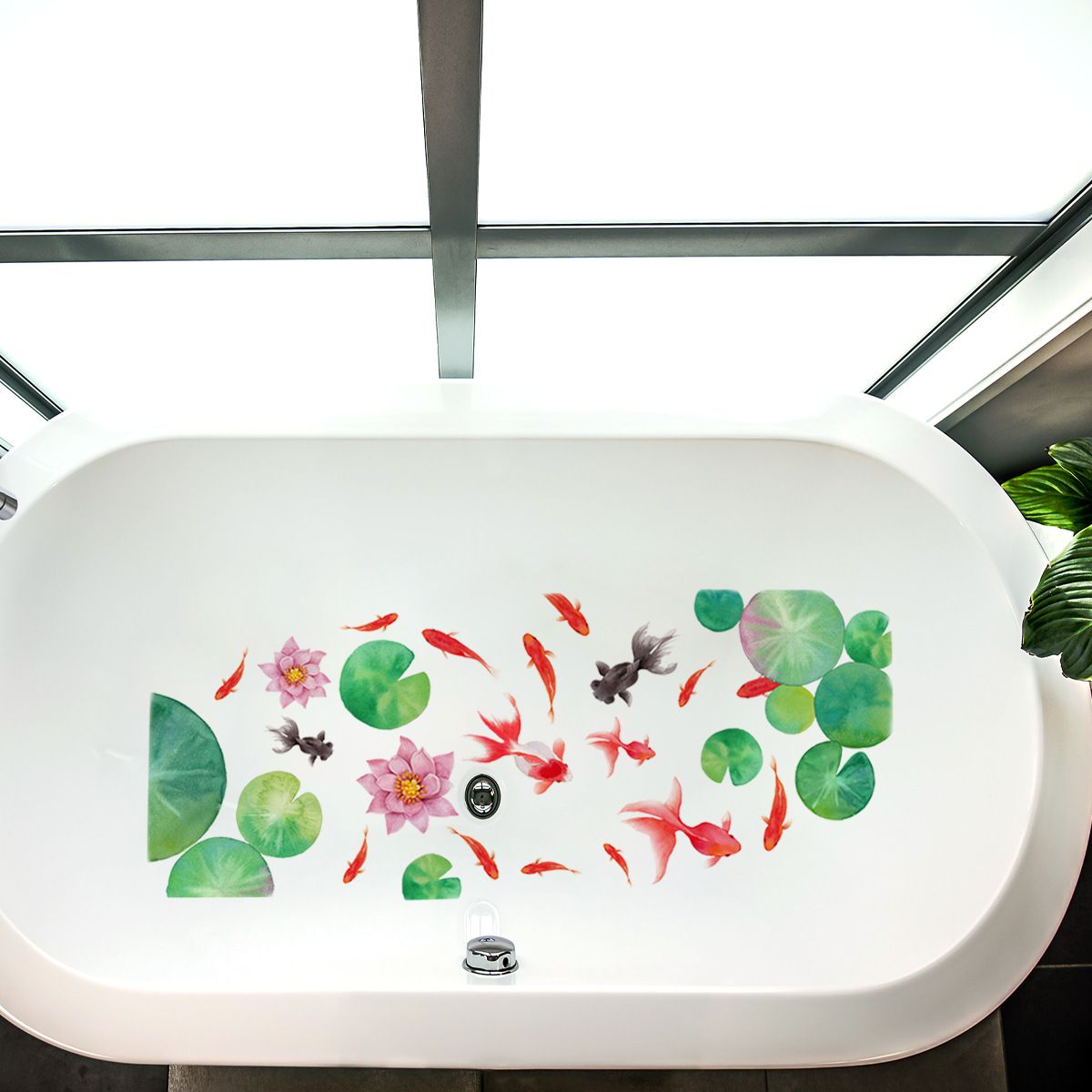 Bathtub stickers Self-Adhesive Lotus Leaf and Flower Wall Decor Stickers DIY Removable PVC Flower Sticker Decals