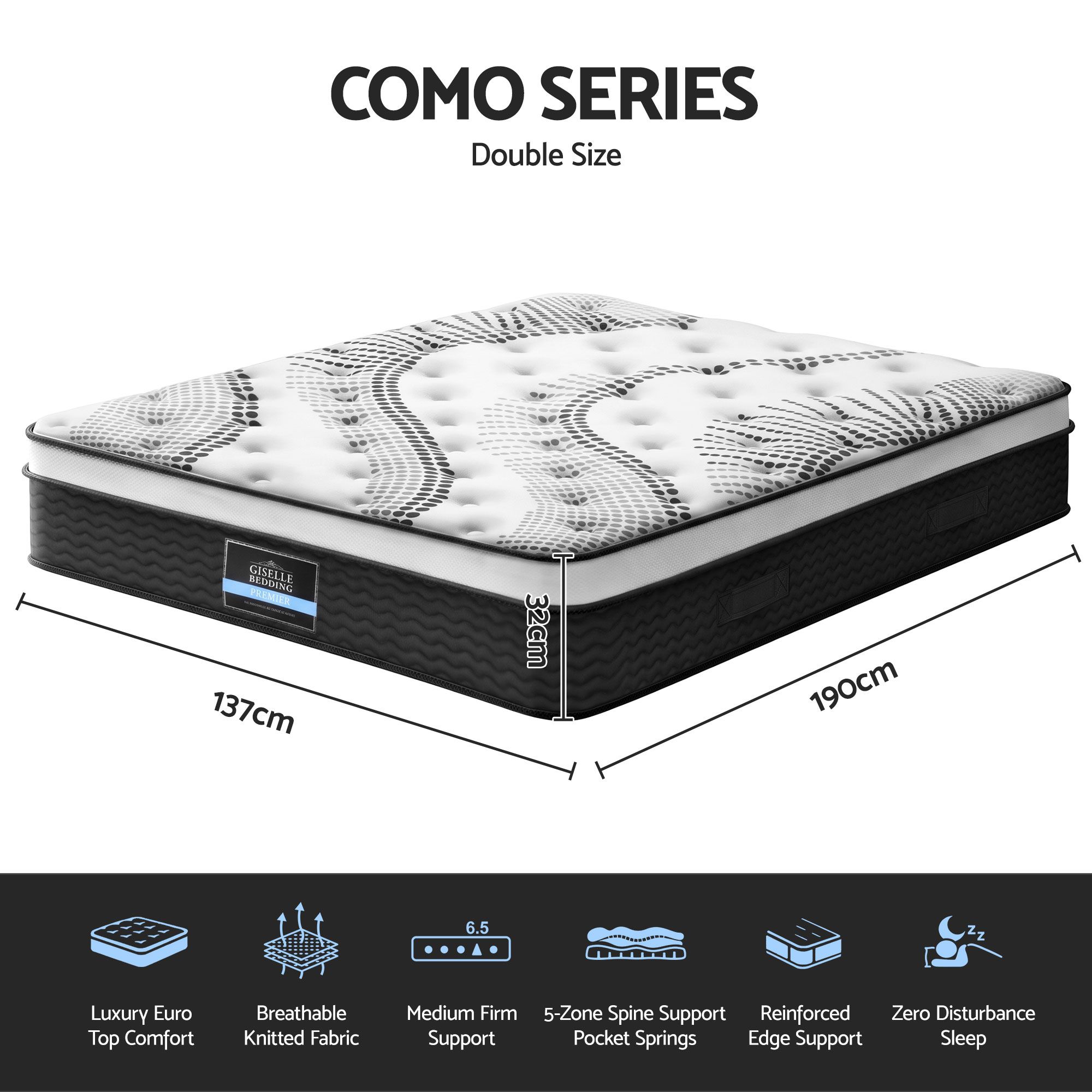 Giselle Bedding 32cm Mattress Euro Top Double — image 2