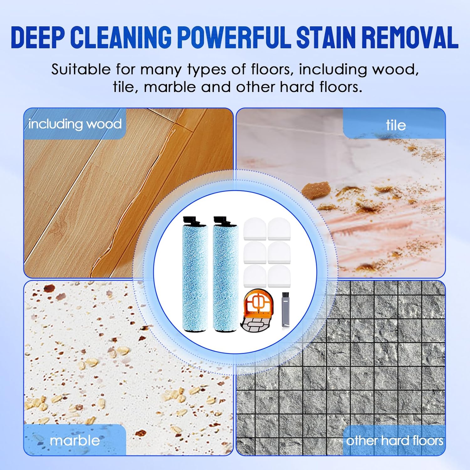 9 Pack Replacement Roller Brush and Foam Filters Kit Compatible with Shark WD161,WD261,AW261,3-in-1 Corded Vacuum Cleaner and All-in-One Cordless Hardfloor — image 5