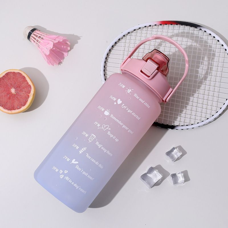 Large Motivational Water Bottle with Straw Time Marker BPA Free for Sport and Fitness (Pink Blue, 2000ml ) — image 2