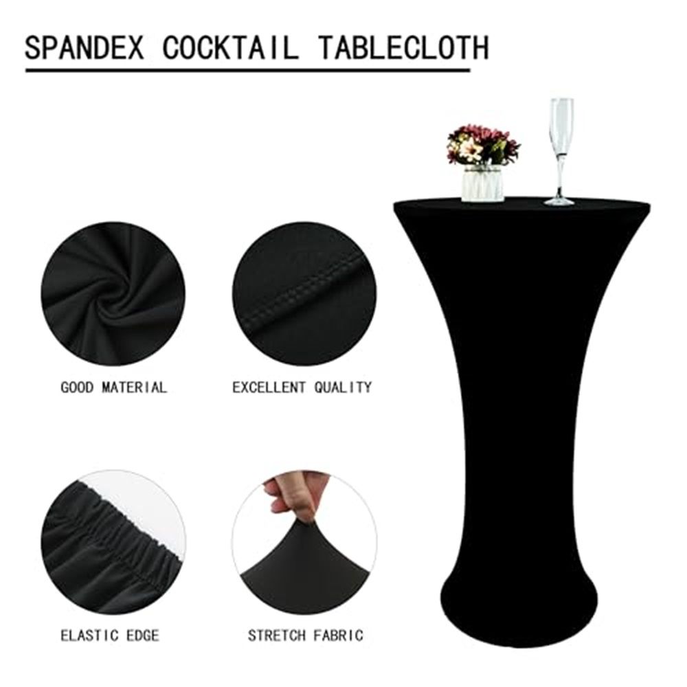 24x43 Inch Black Cocktail Table Cloth Fitted Round Bar Table Stretch Highboy Cocktail Table Covers for Banquet Outdoor Party Wedding Bar Round Bottom Black โ image 4