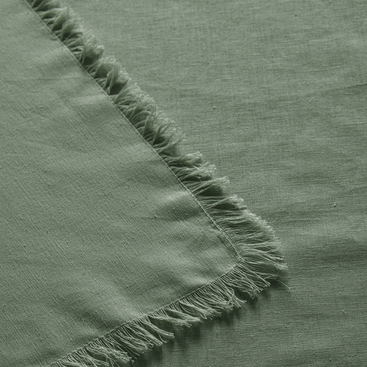Vintage Design Homewares Gypsy Green Fringed Washed Linen Cotton Tablecloth 130cm x 180cm โ image 3
