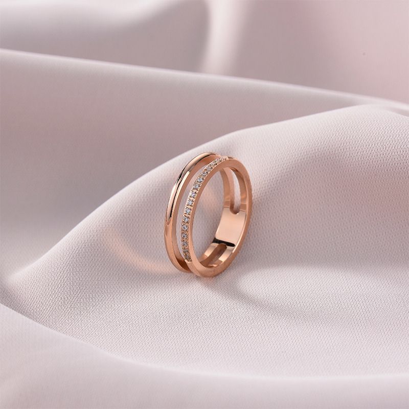 Hollow out double-layer micro inlaid ring for women, Korean fashion temperament, stainless steel rose gold jewelry โ image 5