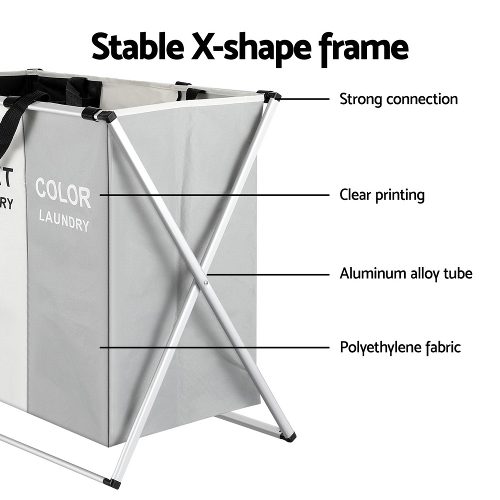 Artiss Laundry Basket Hamper Large Foldable Washing Clothes Storage 3 Sections — image 6
