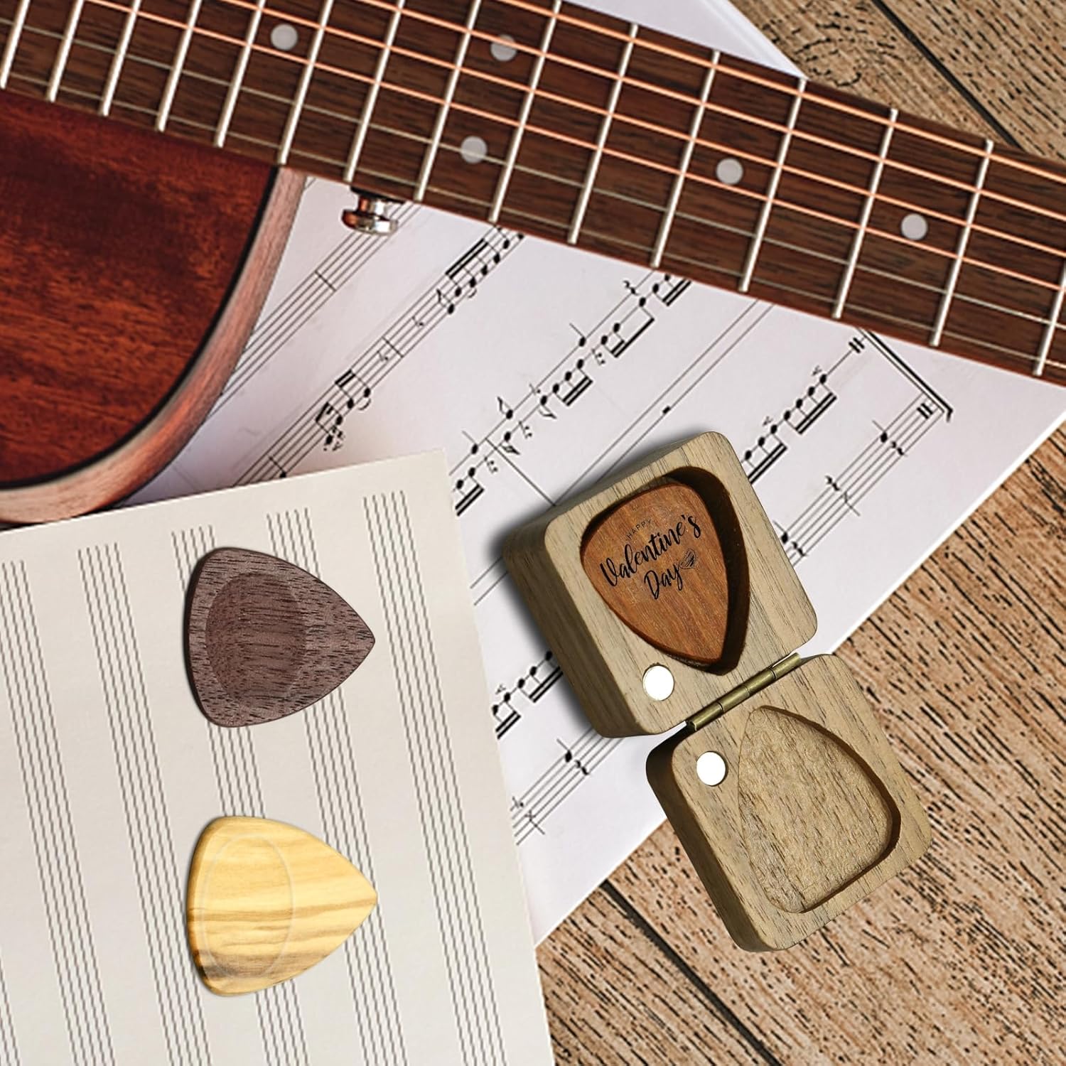 Wood Guitar Picks with Guitar Pick Box, Personalized Guitar Picks Holder, Guitar Pick Case Storage for Boyfriend Coworker Son Husband, Guitar and Bass — image 5