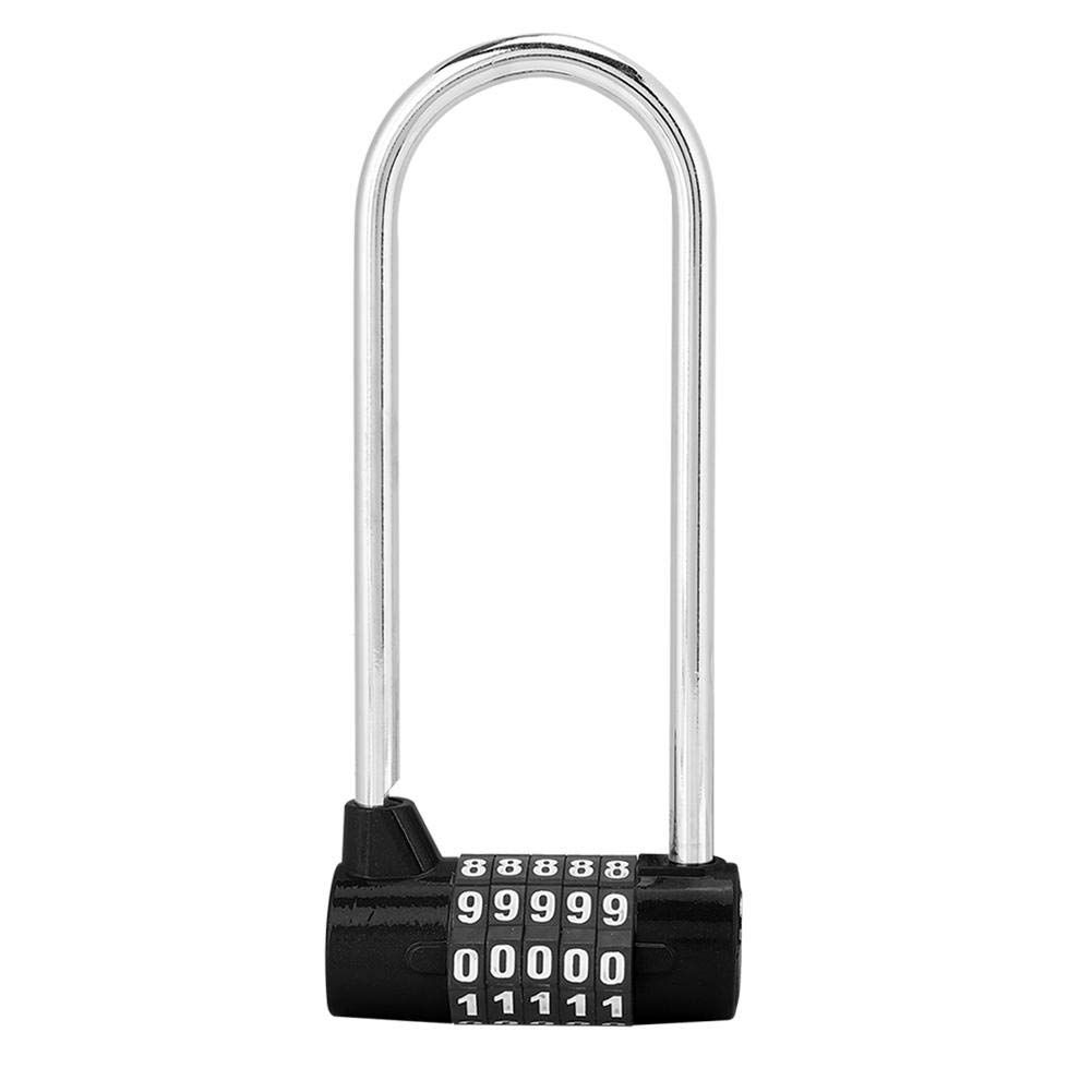 5 Digit Combination Alloy Padlock,U-shape security Code Lock Extra Long Cabinet Door Padlock Locker Lock, Re-settable Combo Lock