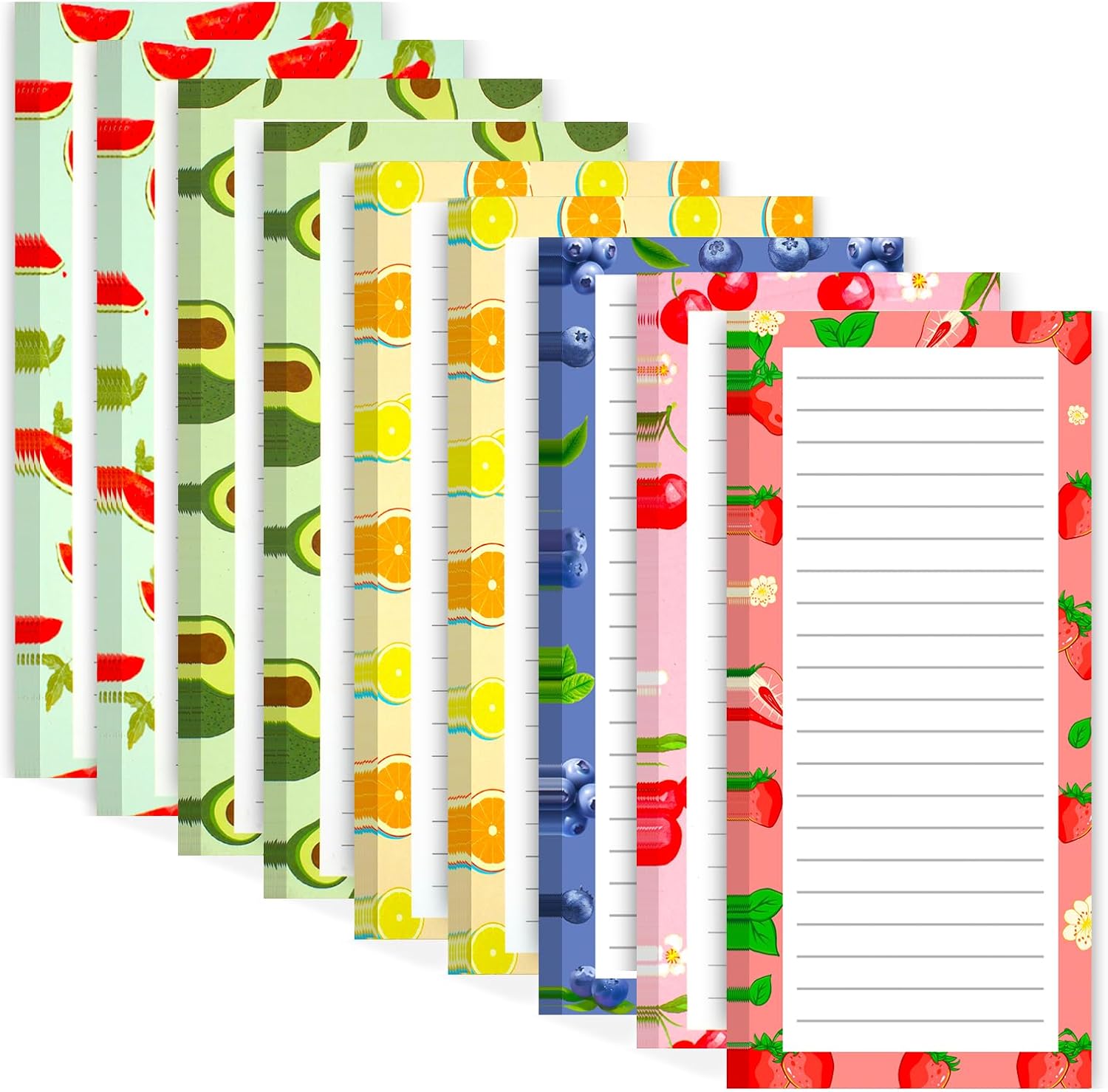 9 Pack Magnetic Notepads for Refrigerator, Fruit Design Grocery List Pad Fridge, Full Magnet Back Shopping Lists, 25 Sheets Per Note Pads