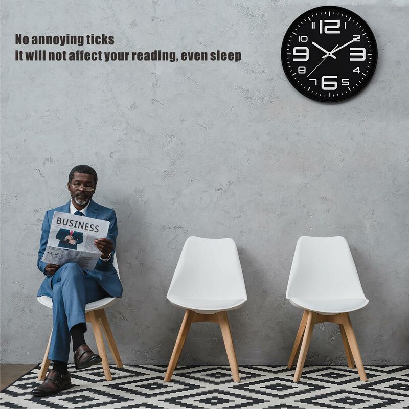 Silent Clock, 30Cm Quartz Silent Clocks, Battery Powered, Modern Style Designed For Home, Office And School (Black) — image 3