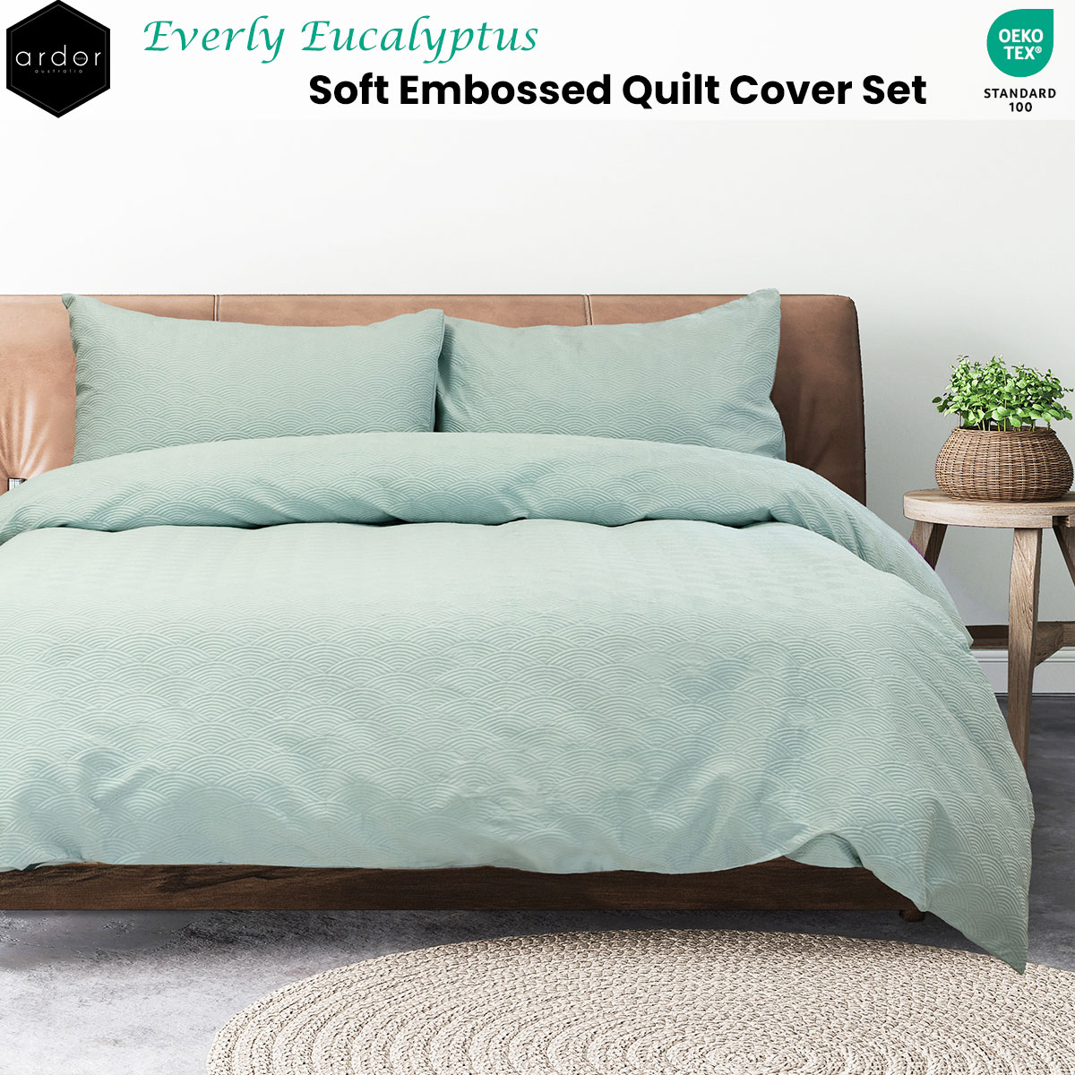 Ardor Everly Eucalyptus Soft Embossed Quilt Cover Set Queen — image 2