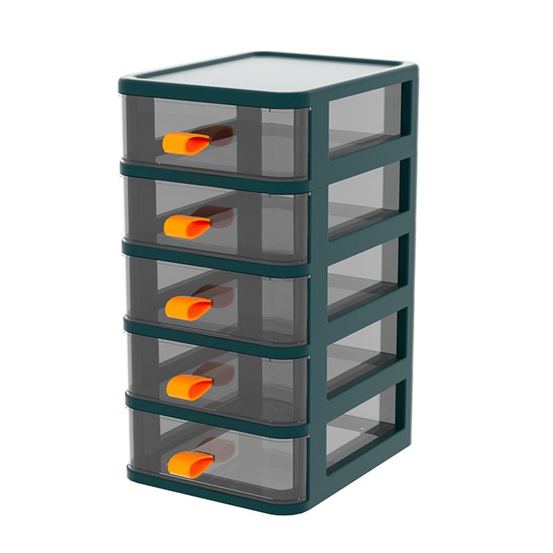 Drawer Type Desktop Storage Box Transparent Desktop Stationery Organizer with Orange Handle 5 Layer Green 13.4x17x28cm