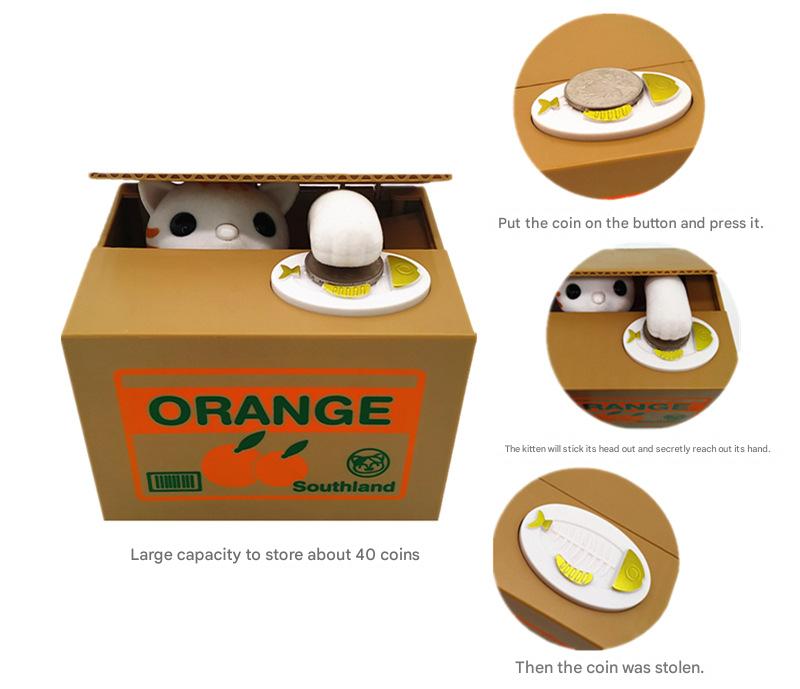 Adorable Cat Stealing Coin Piggy Bank - Automatic Money Saving Box for Kids & Adults(English yellow cat) โ image 2