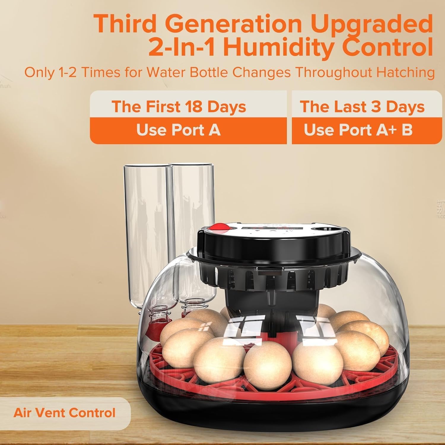 CARLA HOME 12 Egg Incubator with Automatic Turning, LED Display, Humidity & Temperature Control, Auto Water System & Built-in Egg Candler for Chicken, Duck — image 3